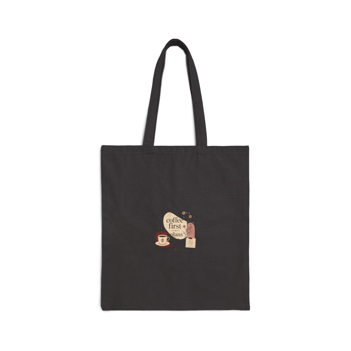Coffee First Tote Bag — Cute Coffee Cup & Beans Canvas Tote