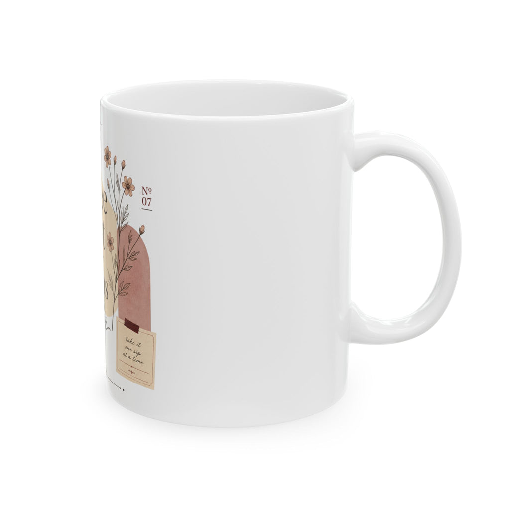 Coffee First Mug — "Coffee First, Plans Later" Ceramic Cup, Floral Cozy Gift for Coffee Lovers