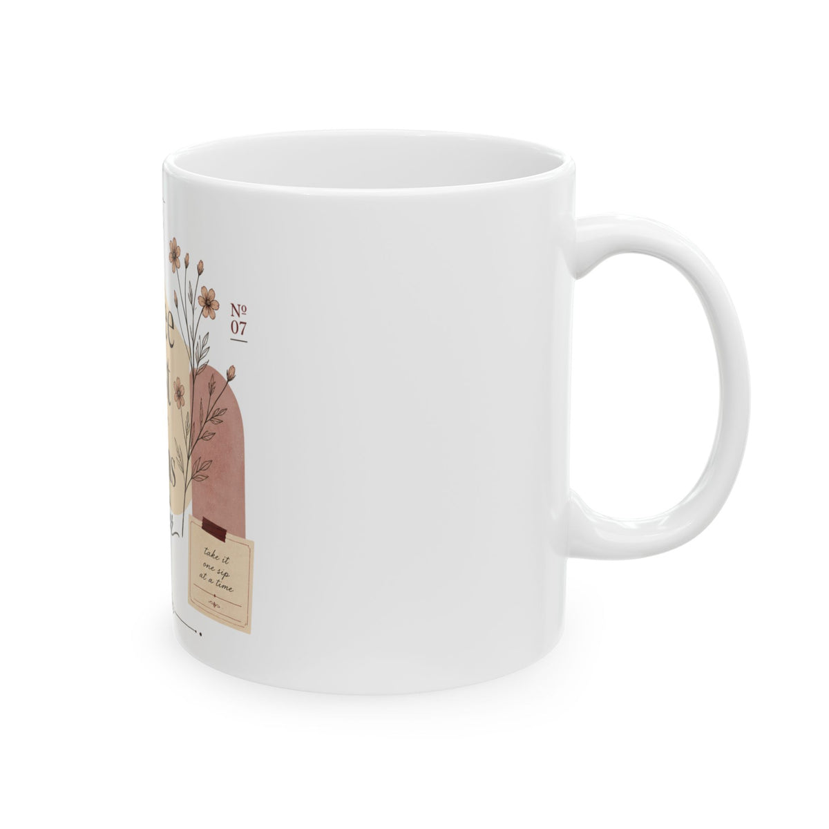 Coffee First Mug — "Coffee First, Plans Later" Ceramic Cup, Floral Cozy Gift for Coffee Lovers