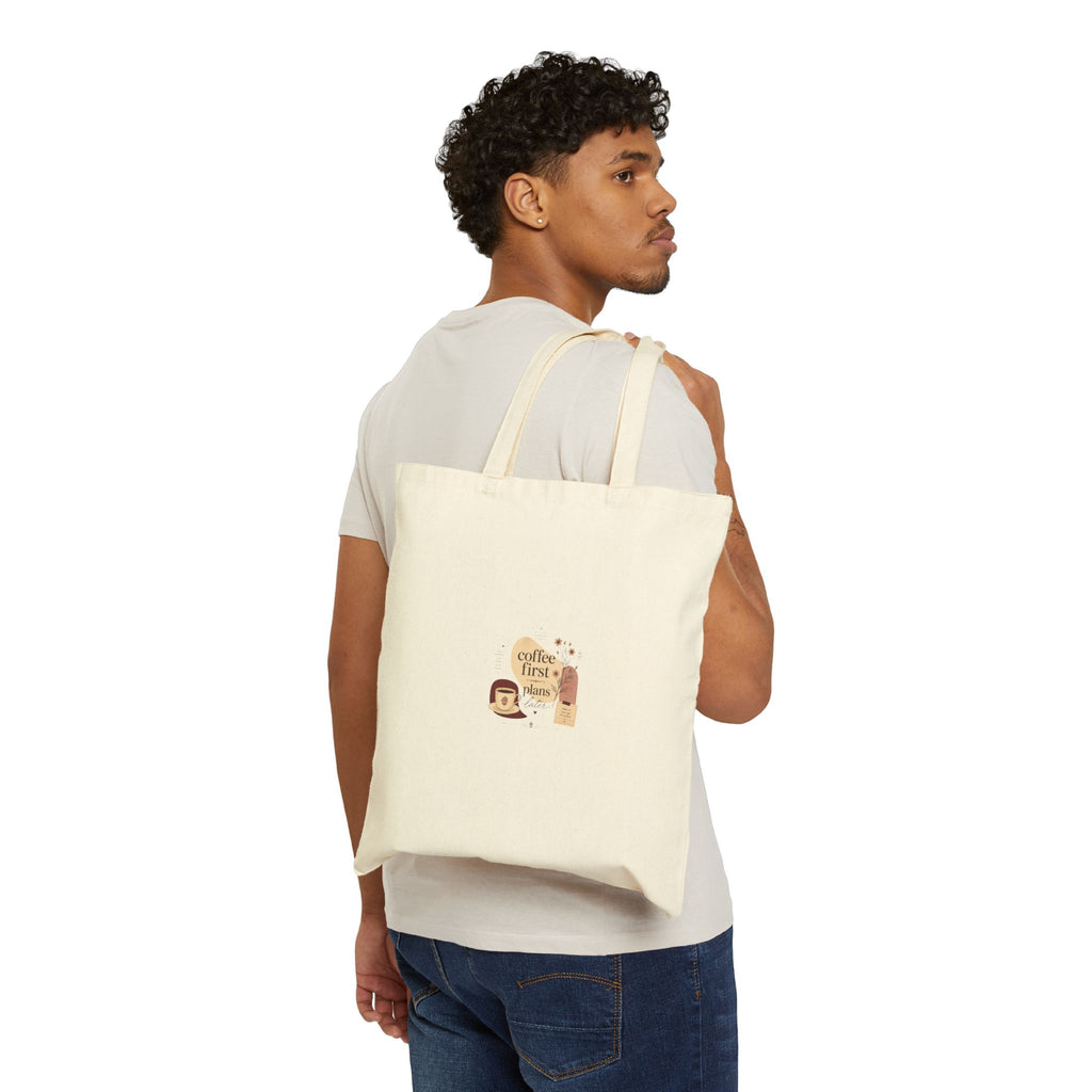 Coffee First Tote Bag — Cute Coffee Cup & Beans Canvas Tote