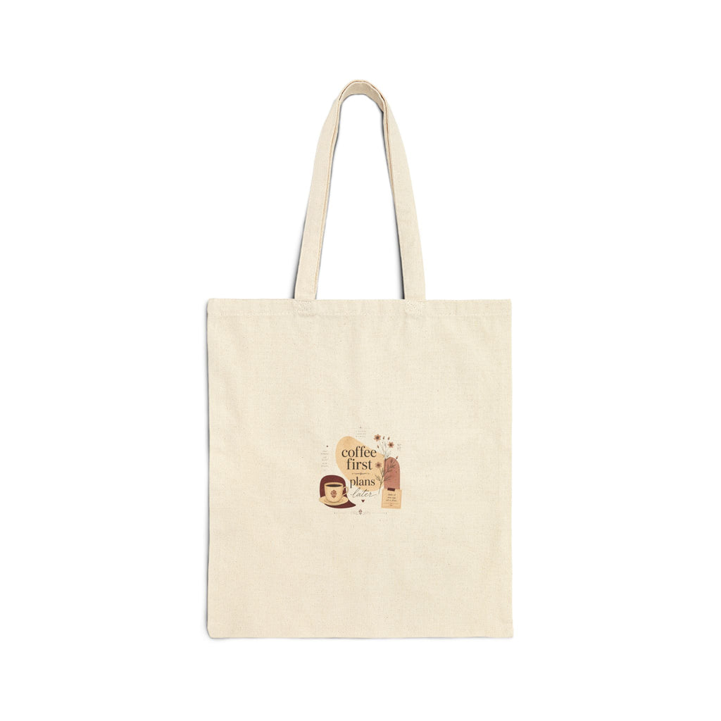 Coffee First Tote Bag — Cute Coffee Cup & Beans Canvas Tote