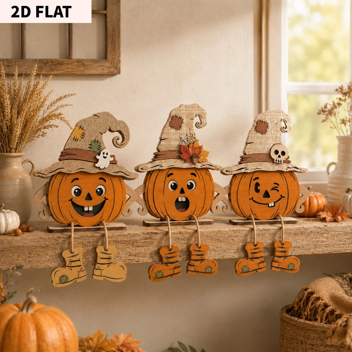 2D Flat, Halloween Decor Autumn Wooden Decorative Plaques, Thanksgiving, Wall Decor, Party Decorations, Desktop Decor