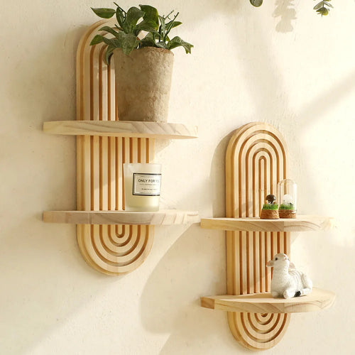 Boho Floating Wall Shelves | Natural Wood Home Decor