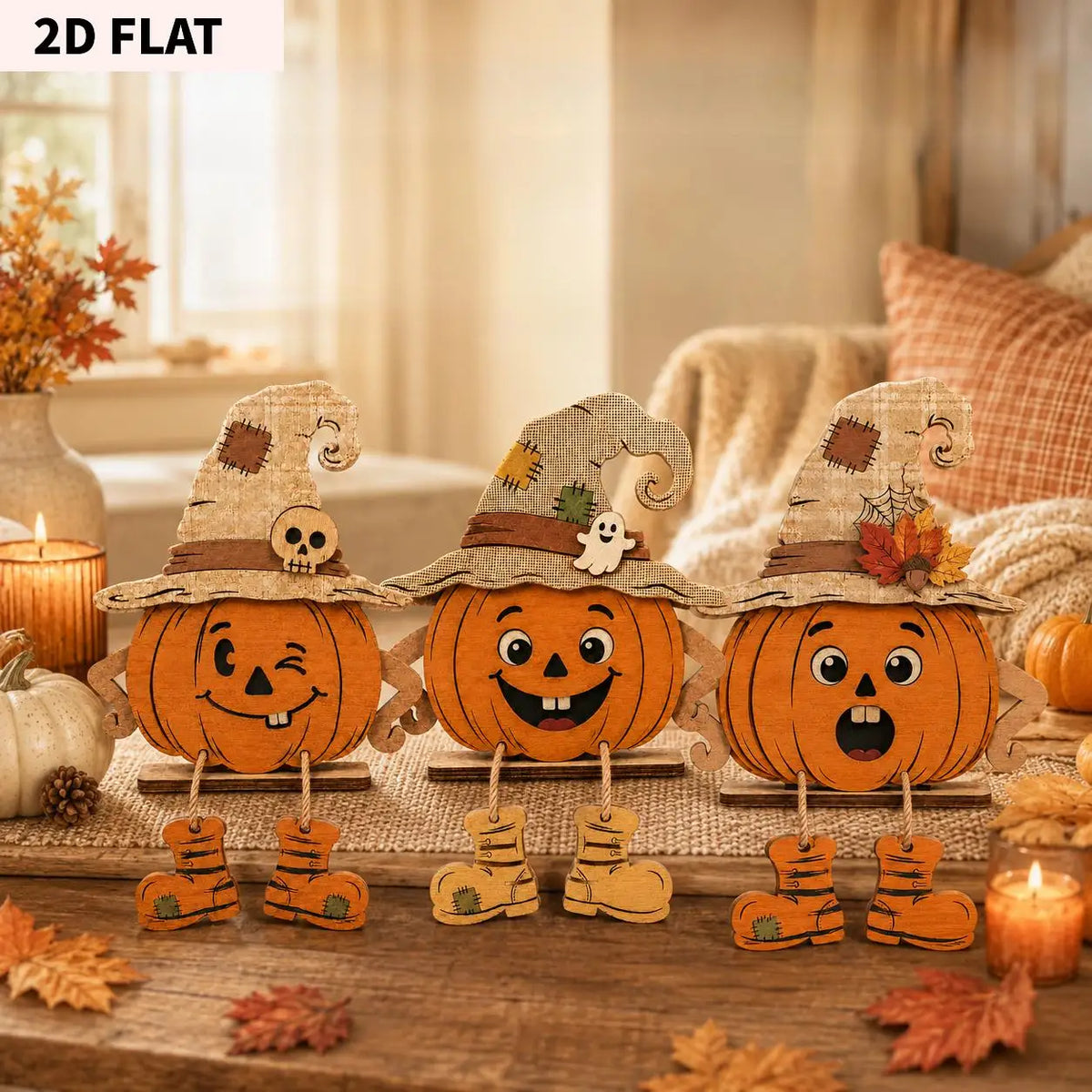 2D Flat, Halloween Decor Autumn Wooden Decorative Plaques, Thanksgiving, Wall Decor, Party Decorations, Desktop Decor