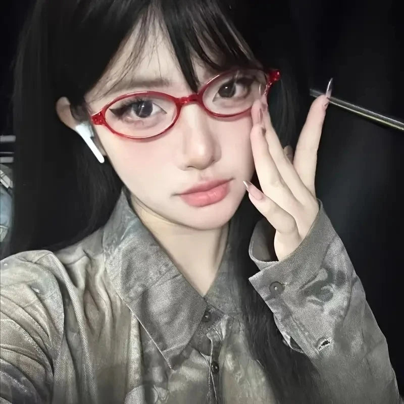 Japanese Korean Small Oval Frame Glasses Women Retro Harajuku Eyeglasses Clear Spectacle Blue Light Blocking Eyewears
