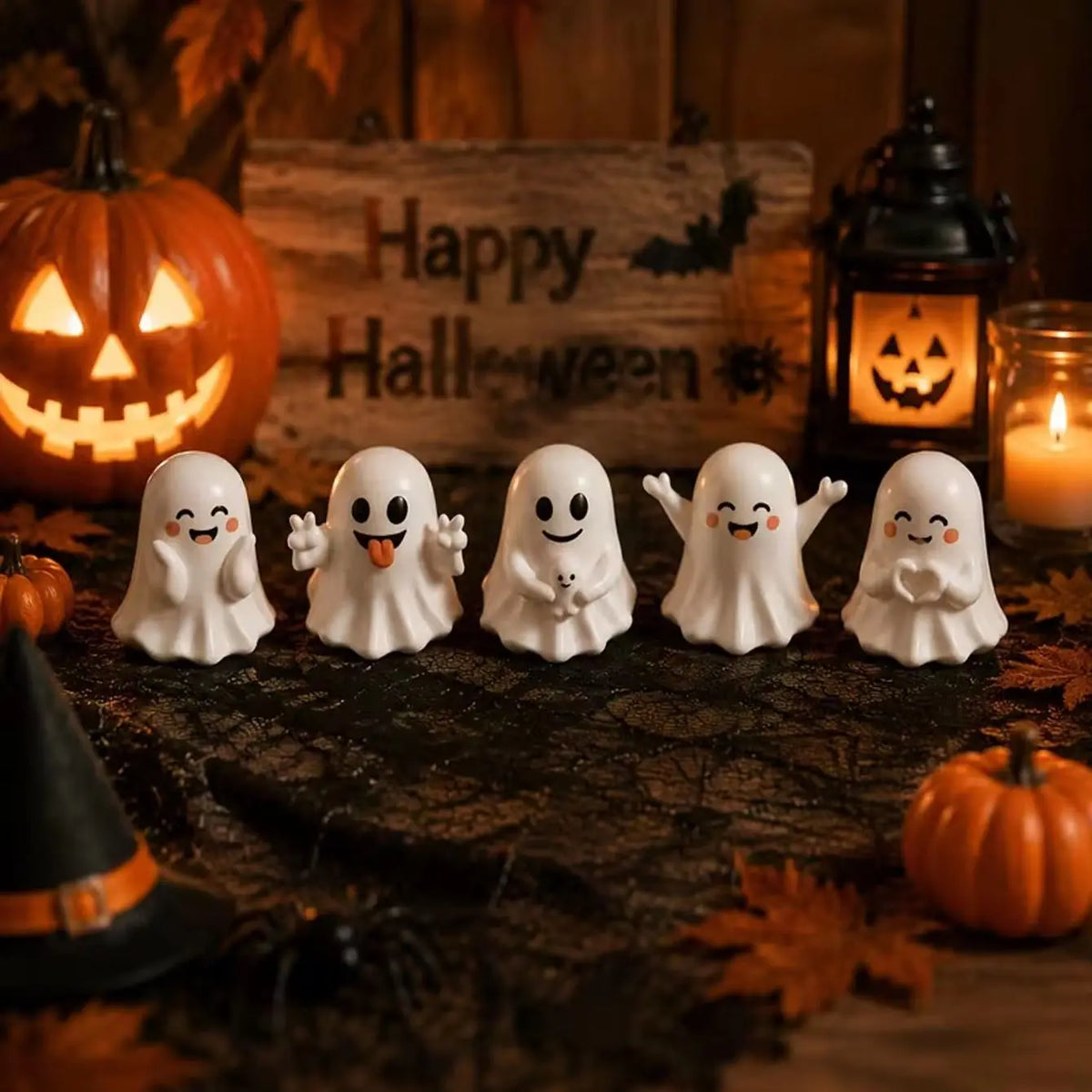 5 sets of Halloween ghost figurines, cute mini ghost home decor, Halloween desktop decoration ornaments