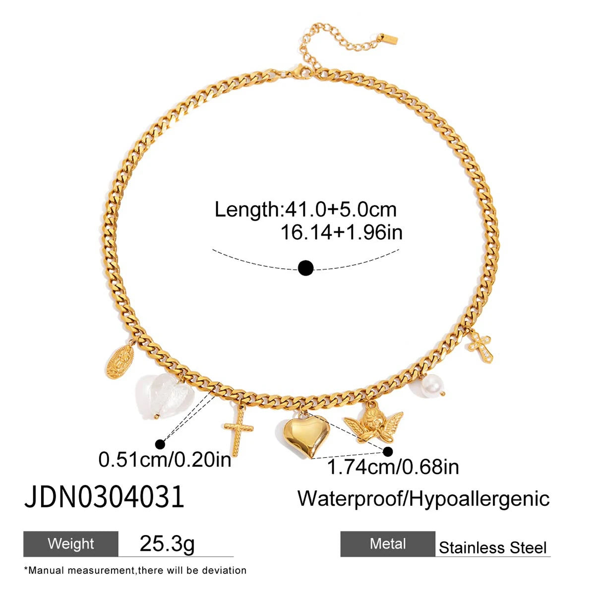 Zora Women's Fashion Heart Cross Pendant Necklace 18K Gold-plated Stainless Steel All-match Chain Jewelry